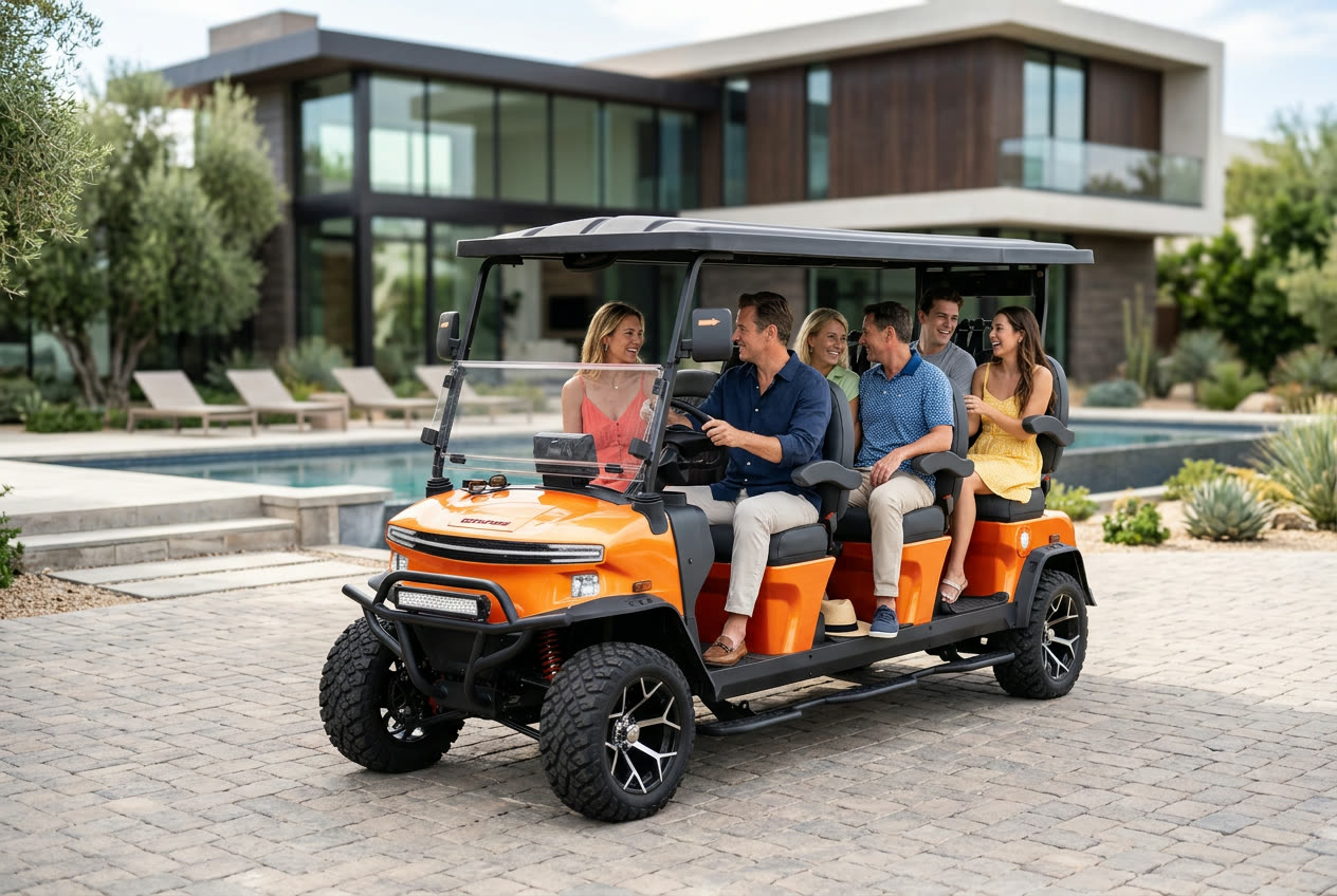 Denago Rover XXL — Our signature lifted 6-seat forward-facing model